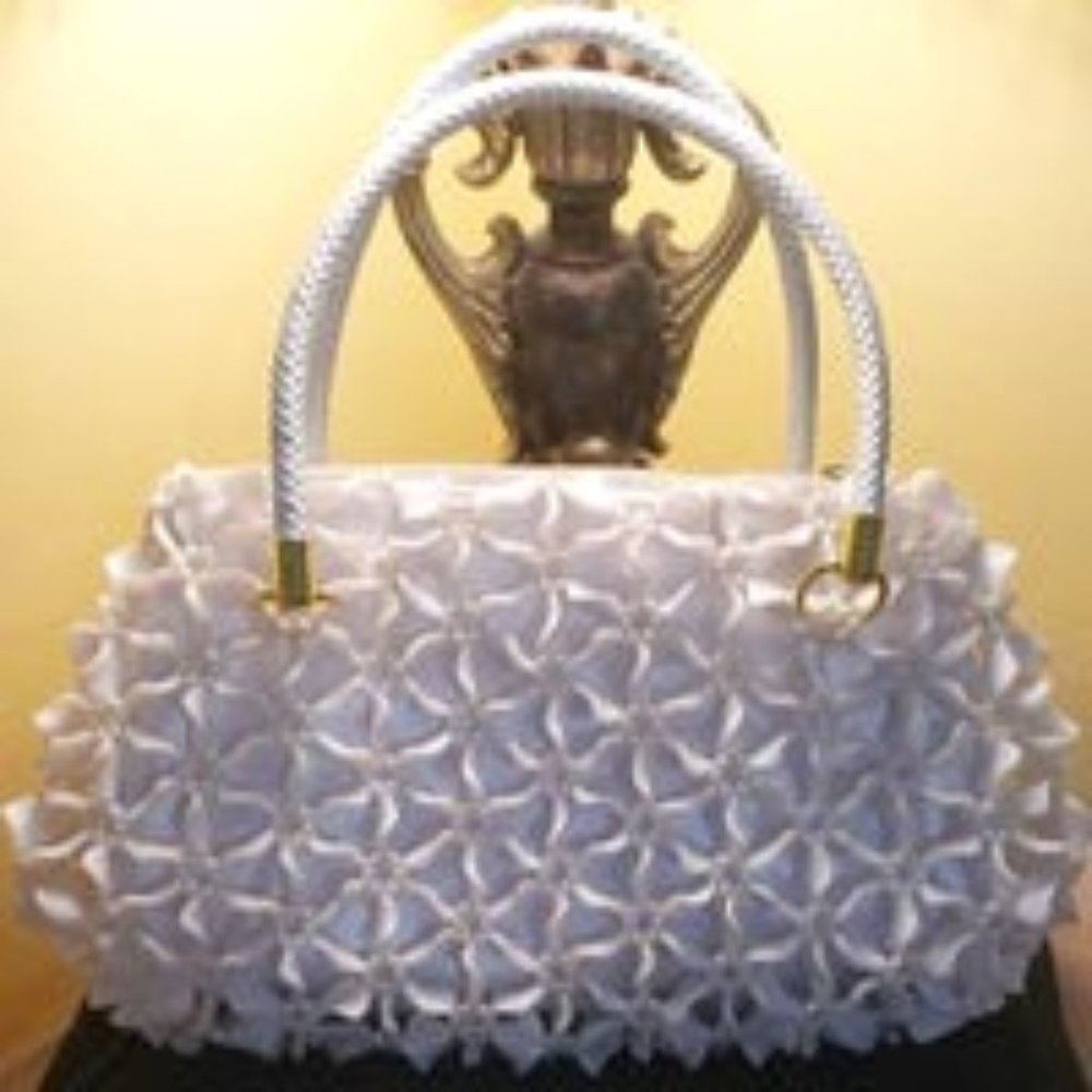 Ladies Fashion Shoulder Crochet Washed White Purse Handbag